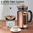thumbnail image 4 of TECOHORS Cafetera de prensa francesa de 34 oz/1 cuarto de galón de acero inoxidable 304, con sistema de 4 filtros, vidrio de borosilicato de espesor resistente al calor, cafetera preparada (cobre), 4 of 5