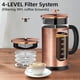 thumbnail image 4 of TECOHORS Cafetera de prensa francesa de 34 oz/1 cuarto de galón de acero inoxidable 304, con sistema de 4 filtros, vidrio de borosilicato de espesor resistente al calor, cafetera preparada (cobre), 4 of 5