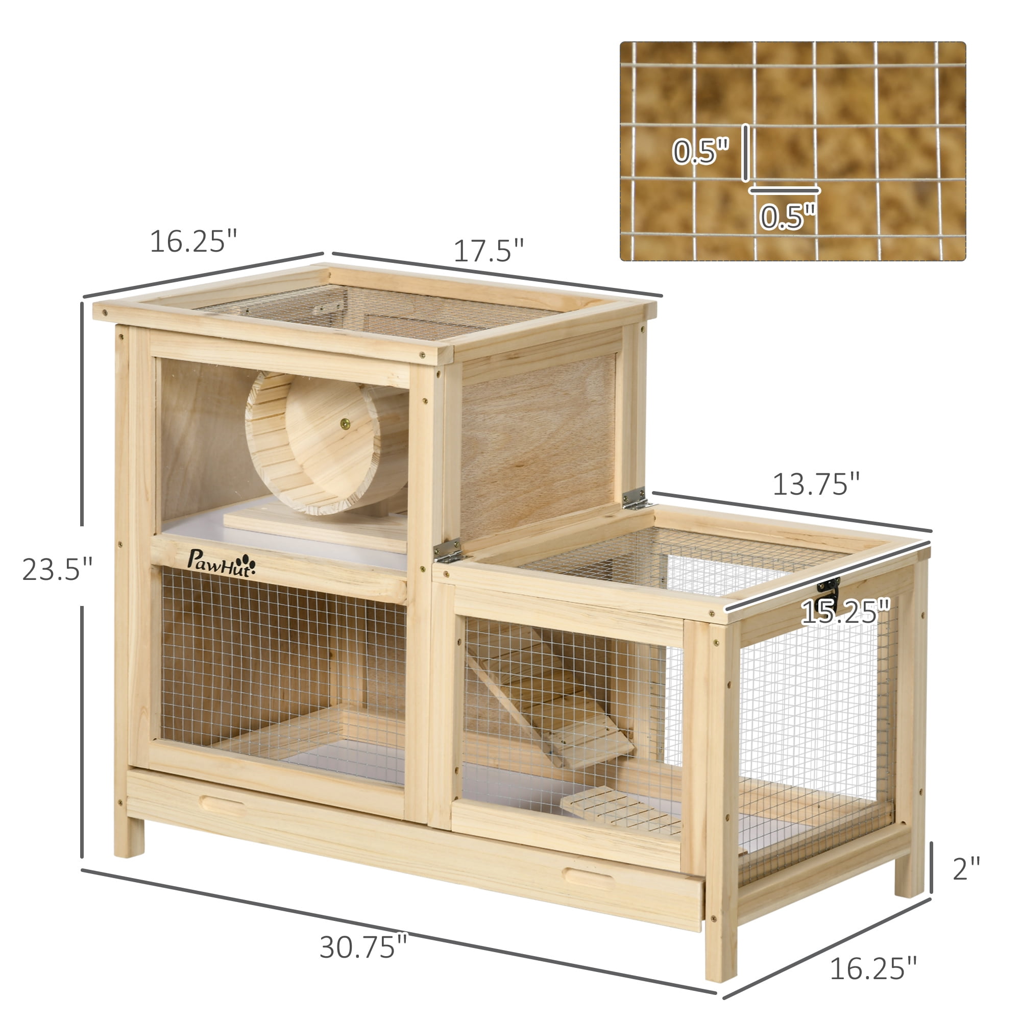 PawHut Extra Large Wooden Hamster Cage with Seesaw, Small Animal Habitat
