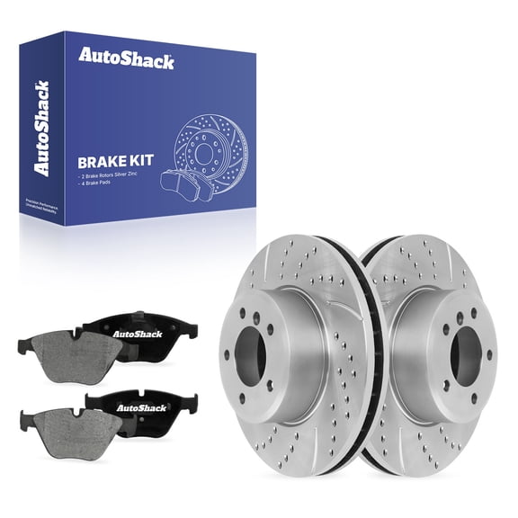 AutoShack Front Brake Rotors & Ceramic Pads for BMW, 528i 2008-2010 530i 2004-2007 535xi 2008, RWD AWD L6 3.0L - Silver Zinc Coated Drilled & Slotted - SilverShield Pro - 12.75" (323.8 mm), 5-Lug