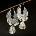 thumbnail image 4 of RSAMD Ethnic Carved Flower Indian Jhumka Earrings Style Metal Dangle Jewelry for Women-Style-12-Gold, 4 of 5