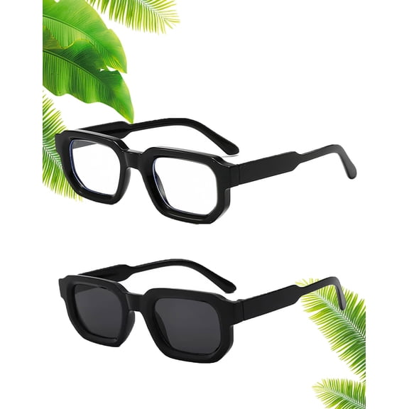 6 - Pack Vintage Rectangle Frame Sunglasses For Men & Women With Uv400 Protection, Trendy Retro Thick Frame Sun Glasses