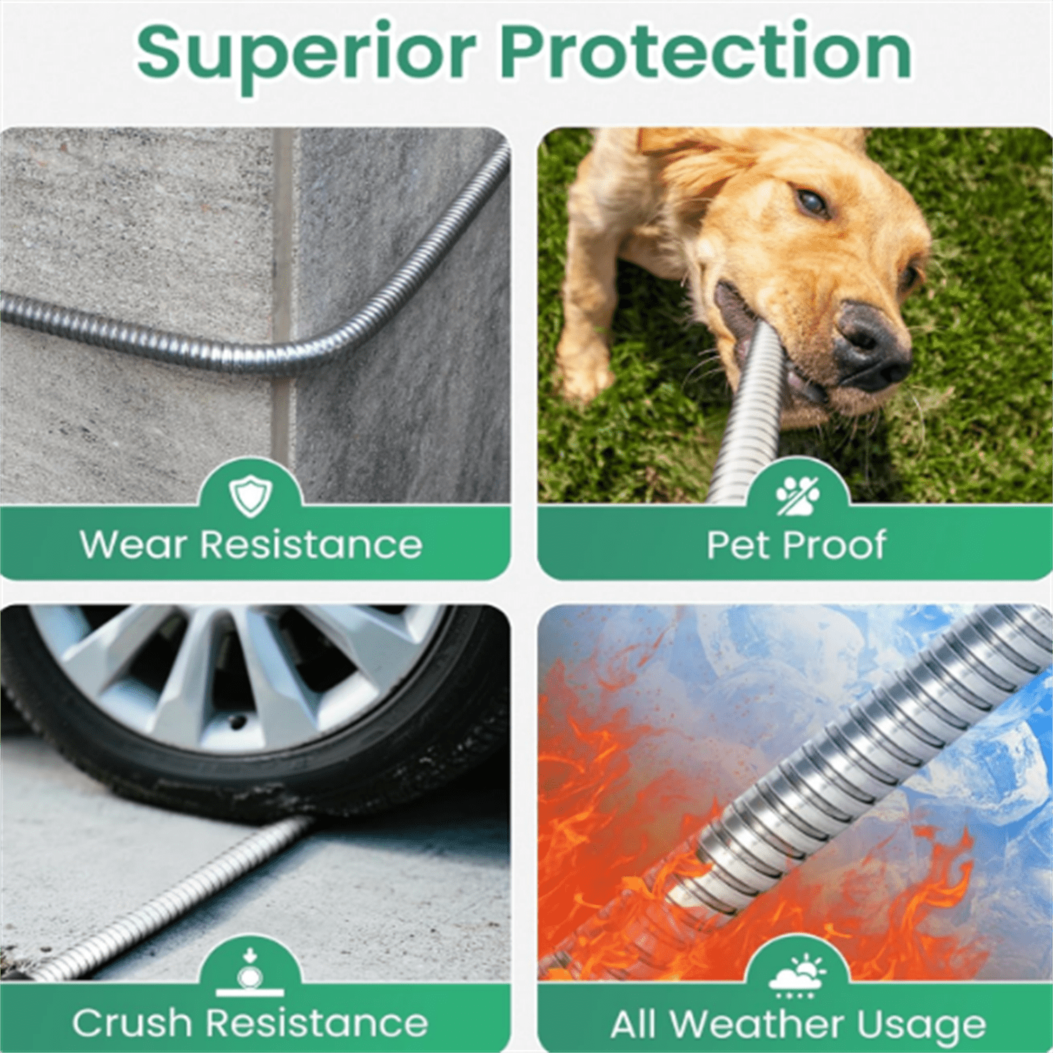 Metal Garden Hose 100 foot - 304 Stainless Steel Water Hose, Flexible, Lightweight and No-Kink Metal Hose with Brass Nozzle for Outdoor, Yard