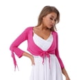 thumbnail image 3 of IEFIEL Womens V Neck 3/4 Sleeve Lace-up Crop Top Belly Dance Yoga Costume Dancewear Hot Pink One Size, 3 of 7