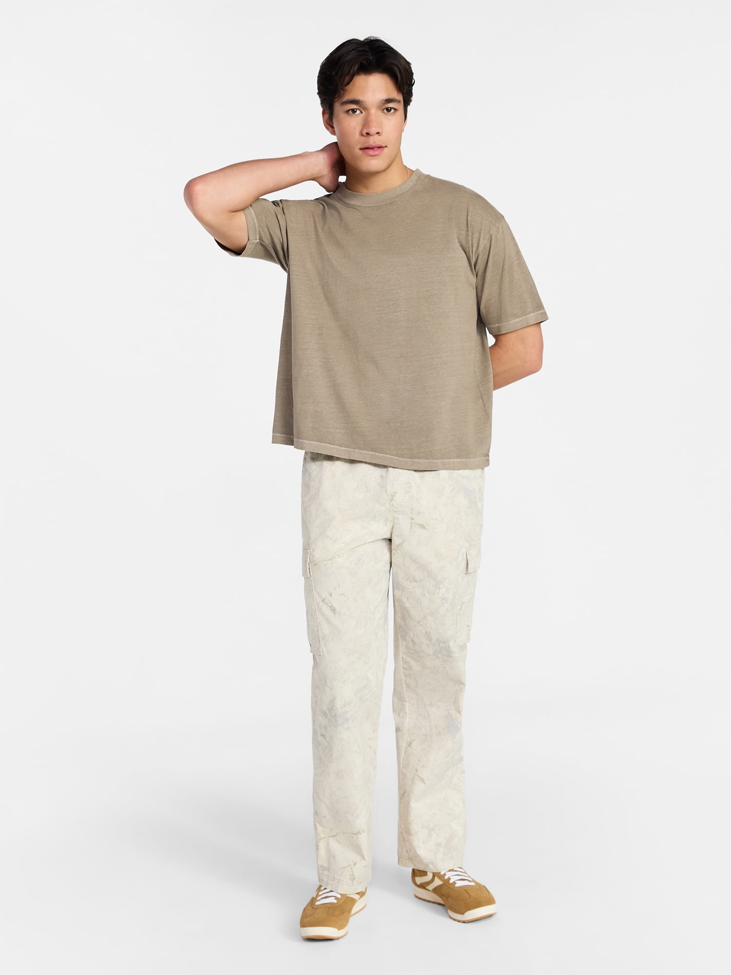 No Boundaries Cotton Oversized Cropped Tee with Short Sleeves, Men's and Big Men's XS-5XL