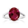 thumbnail image 3 of Gem Stone King 5.00 Cttw Red Created Ruby Ring for Women | 925 Sterling Silver | Gemstone July Birthstone | Oval 12X10MM | Available in Size 5,6,7,8,9, 3 of 6