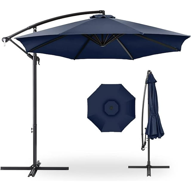 10ft Offset Hanging Market Patio Umbrella with Easy Tilt Adjustment, Polyester Shade, 8 Ribs for Backyard, Poolside, Lawn and Garden
