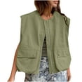 thumbnail image 2 of Womens Casual Zip Up Vest Oversized Sleeveless Cargo Blazer Jacket with Pockets Lightweight Ruched Hem Tops for Outdoor Vacation Travel, 2 of 7