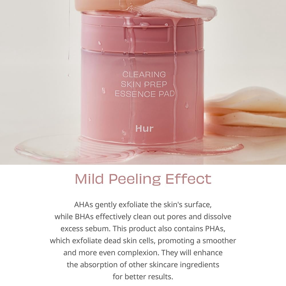 House of Hur Clearing Skin Prep Essence Pad (70 pads) - Water-based Essence, Red Beet Extract, Soothing, Minimizes Pores, Prevents Blemishes, Mild Peeling Effect, Dissolve Excess Sebum