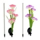 thumbnail image 1 of luces LED solares de 4 campanillas para jardín, lámpara de simulación de flores para exteriores (morado y rosa), 1 of 7