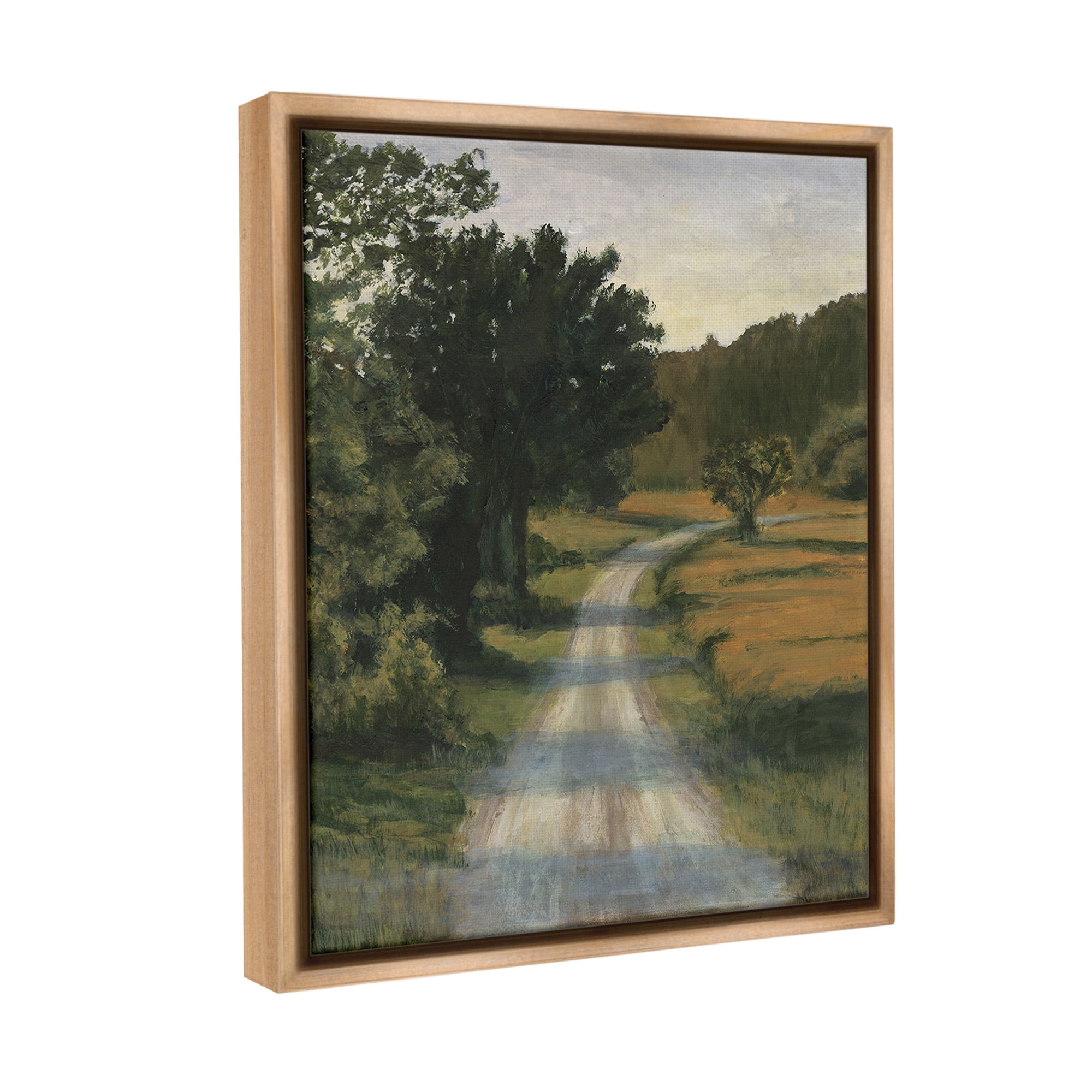 Stupell Industries Shadowed Rural Path Landscape Painting Brown Floater Framed Canvas Art Print Wall Art, 25 x 31