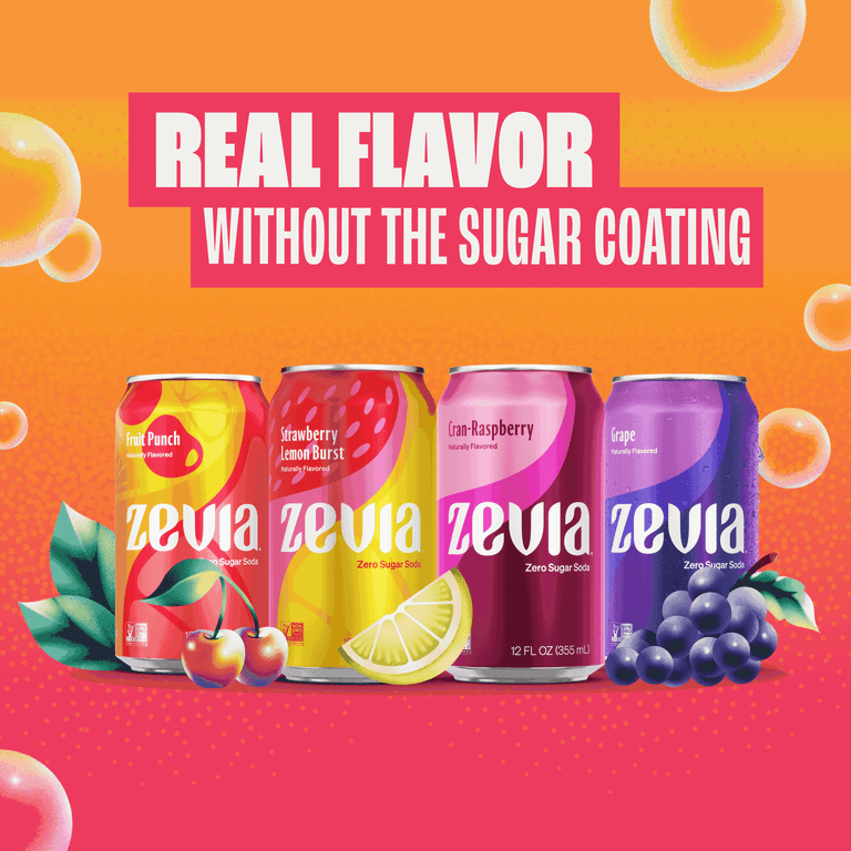 Zevia Zero Sugar, Caffeine-Free Fruity Variety Soda, 12 fl oz, 8