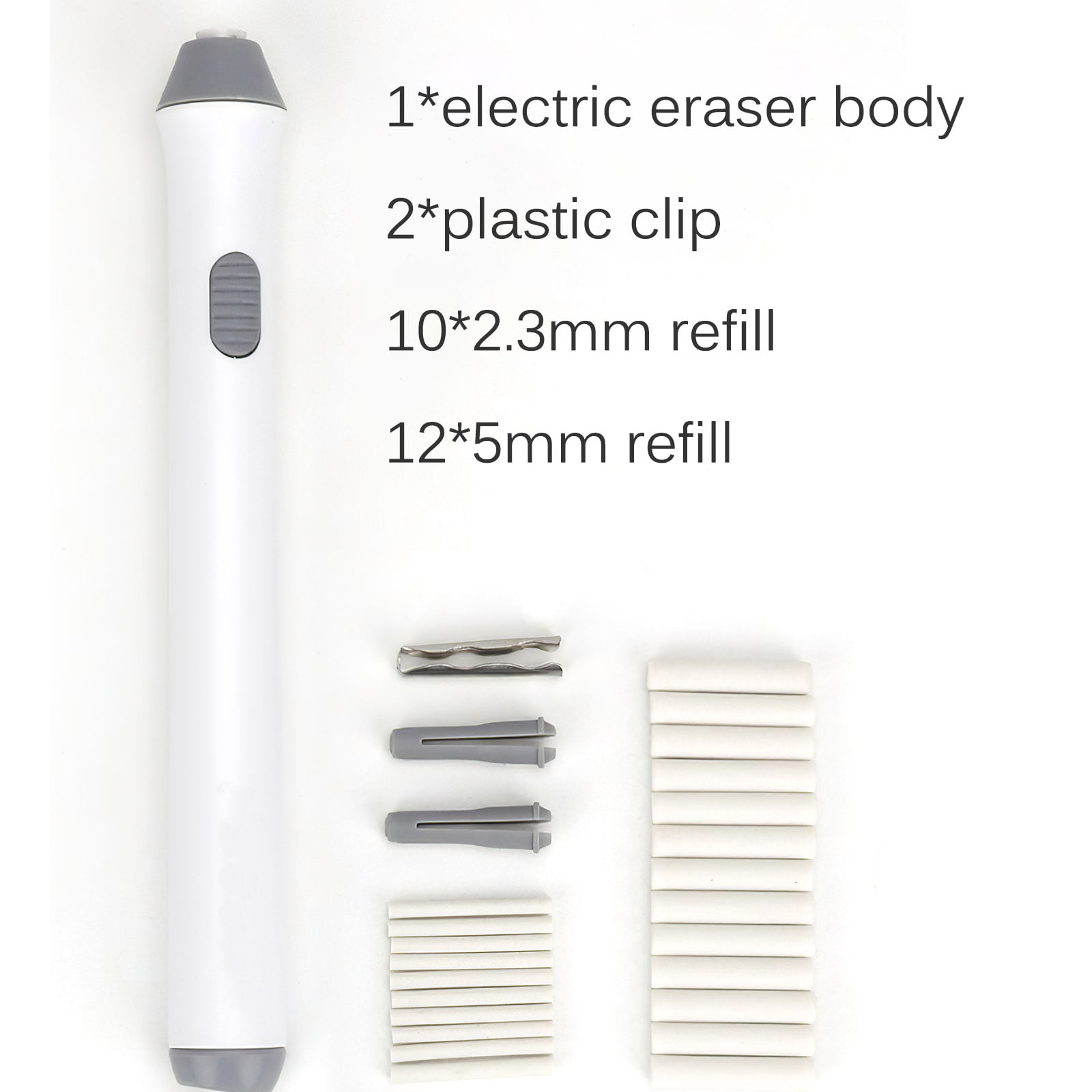 3 Colors Electric Eraser Battery Operated Automatic Pencil Shape Eraser Kit  with 22 Eraser Refills for Drawing, Painting(Gray)