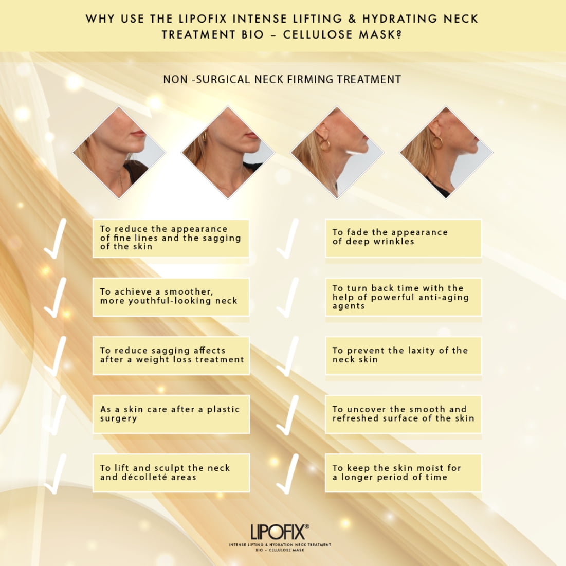 LipoFix. Tighten & Lift Advanced Collagen Neck Mask, Improves Crepey skin & Fine Lines 5Pc
