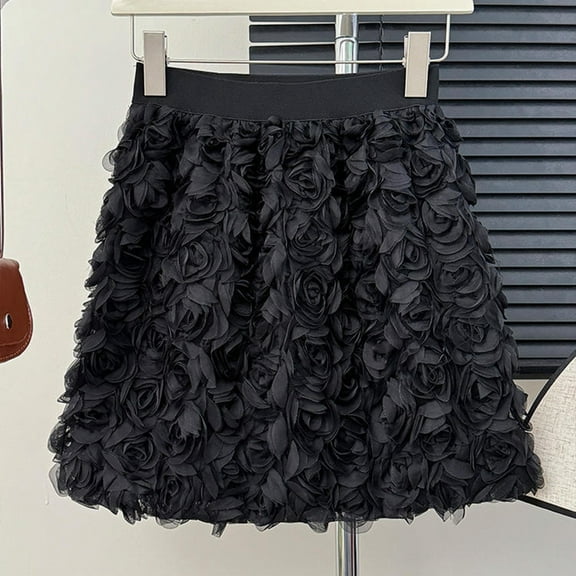 Women's Casual And Fashionable White Sweet Aging High Waist Three Rose Decorated Skirt Fringe Skirts for Women Western Mini Skirt plus Size Dance Skirt Spray Skirt Insulated Skirt Jean Skirts for