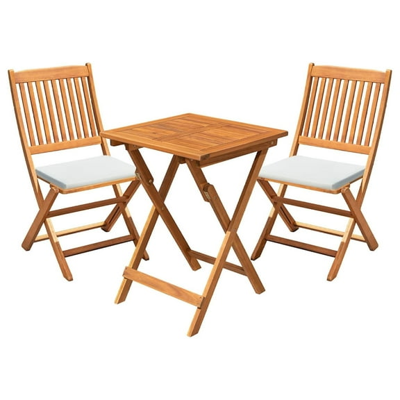 Patio Set 3 Piece Wood Folding Bistro Set Outdoor Square Table and Chairs Balcony Furniture for Porch, Lawn, Backyard (Natural)