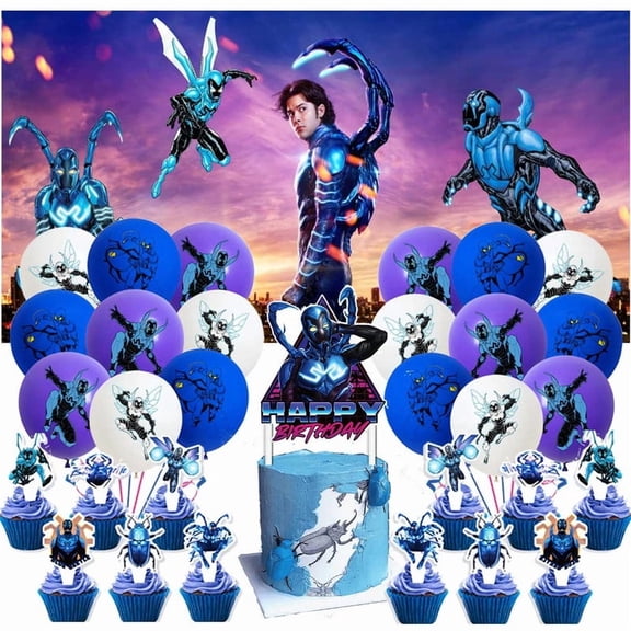 Blue Beetle Set Party Supplies Decoration Birthday Decor Banner Backdrop Kit Fans Latex Balloons