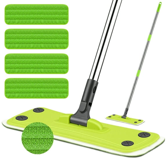 cisilov Microfiber Mops for Hardwood Floor Cleaning, Flat Floor Mop with 4 Washable Pads for Home Kitchen Bathroom, Green