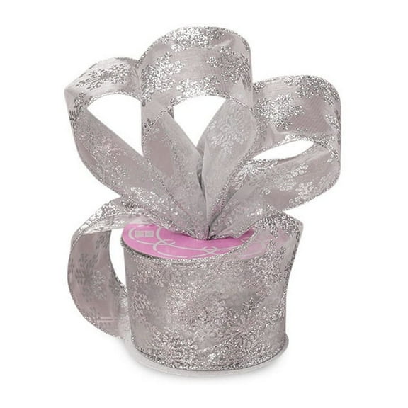 Silver Snowflake Sheer Wired Ribbon - 2 1/2 Inches Wide X 10 Yards (56167819)