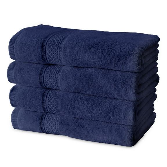 Gogreen 100% Cotton Bath Towel Sets of 4 Pieces, 4 Bath Towel, Highly Absorbent Towels for Bathroom, Gym, Hotel (Dark Blue)