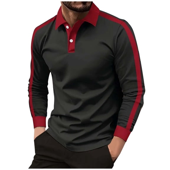 XDZJLR Polo Shirts For Men Color Blocked Button Up Collar Sportswear With Long Sleeved Design Long Sleeved T Shirt Classic Mens Polo Shirt S-3Xl