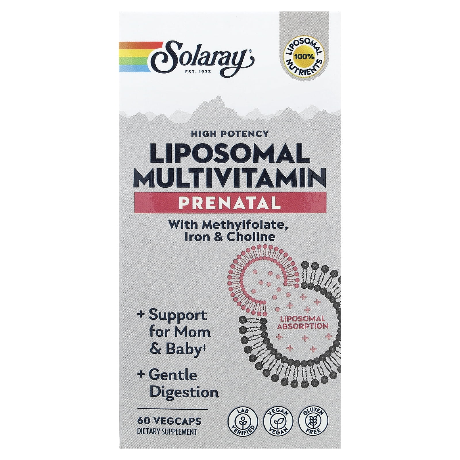 Solaray High Potency Prenatal Liposomal Multivitamin, 60 VegCaps