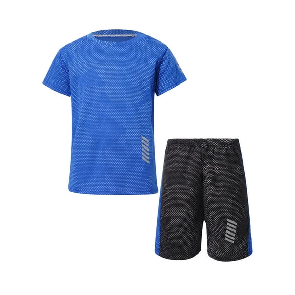 ranrann Boys Soccer Sports Training Uniforms Kids Youth Athletic Football Jersey Shirt and Shorts Kit Blue 120