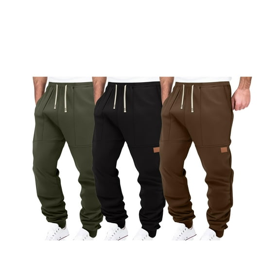 3PC Elastic Waist Cargo Pants For Men Drawstring Athletic jogger Pants Fitted Pocket Solid Color Sweatpants Active