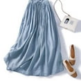 thumbnail image 5 of Cavosen Womens Skirts Maxi Cotton Linen Elastic Waist Plain Casual Skirts Tiered Layered Lightweight Elegant Flowy Fashion Ankle Length Skirts Long Skirts Fall Winter Clothes Blue M, 5 of 9