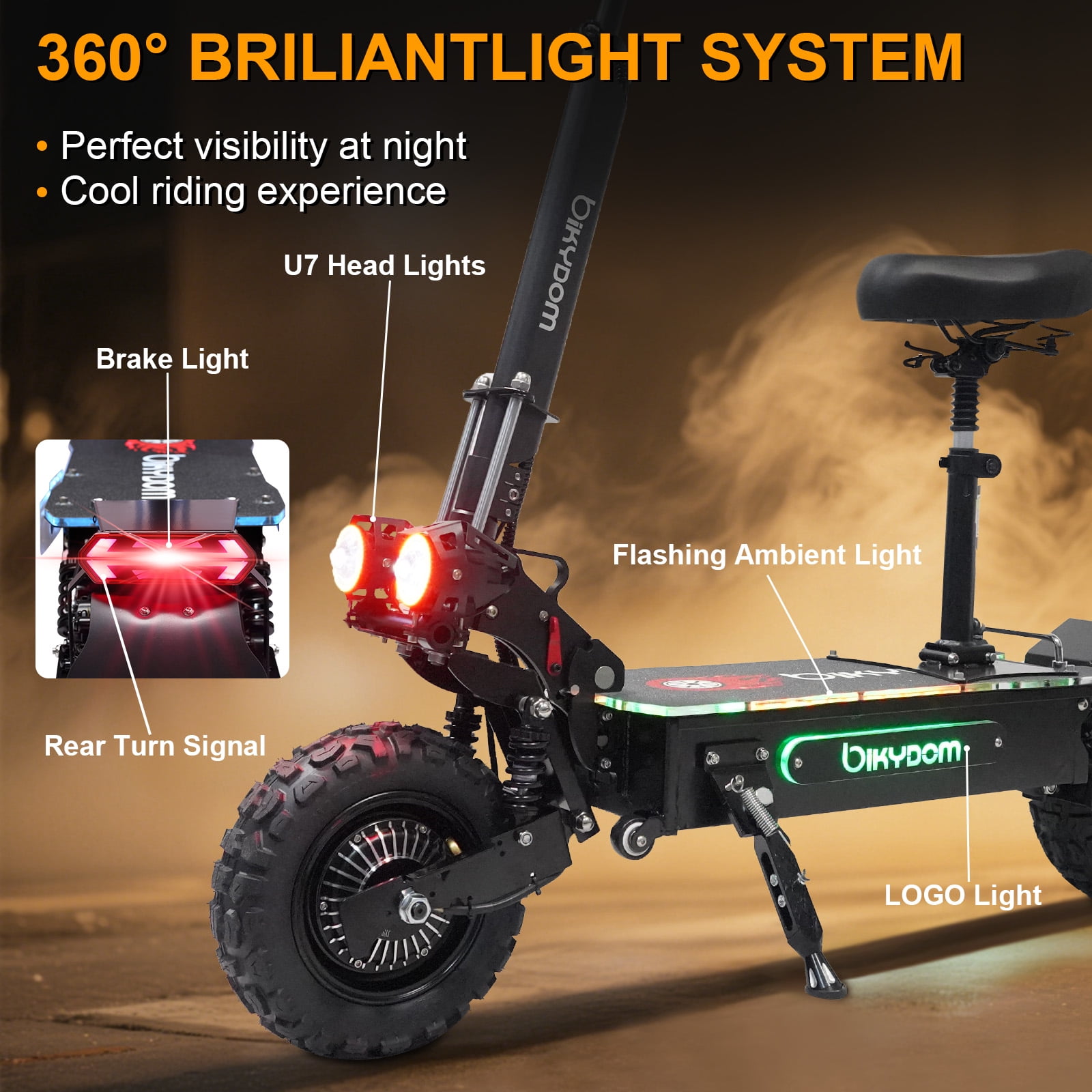 Bikydom 5600W Electric Scooter for Adult with Seat, NFC-enabled Keyless Start, 50 mph 48 Miles Range, Fast Sport Foldable E-Scooter Max Load 440lbs