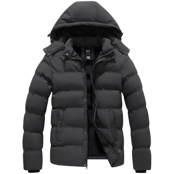 KVE Men's Hooded Winter Coat Warm Puffer Jacket Thicken Quilted Jacket Dark Grey X-Large