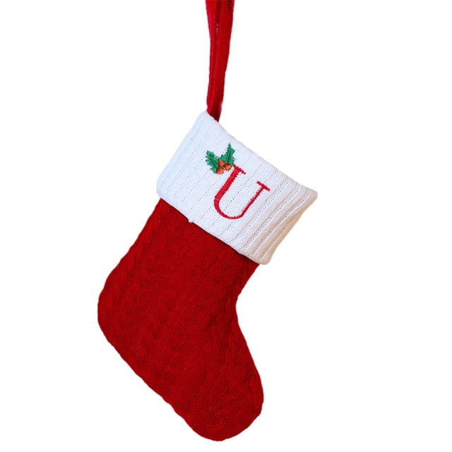 Christmas Tree Decorative Socks With Embroidered Initial Letters Red Green White Knit Stockings