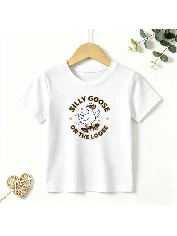 Girls Graphic Tees Silly Goose Skate Duck Kids T Shirt Funny 100% Cotton Short Sleeve Soft Tops 4-13Y