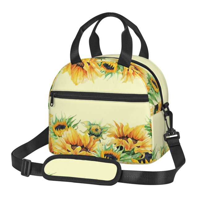 Balery Sunflowers On A Yellow Background Bolsa de Almuerzo Impresa, Caja de Almuerzo Reutilizable, Bolsa Térmica Aislada para Almuerzo, Bolsa Antiderrames