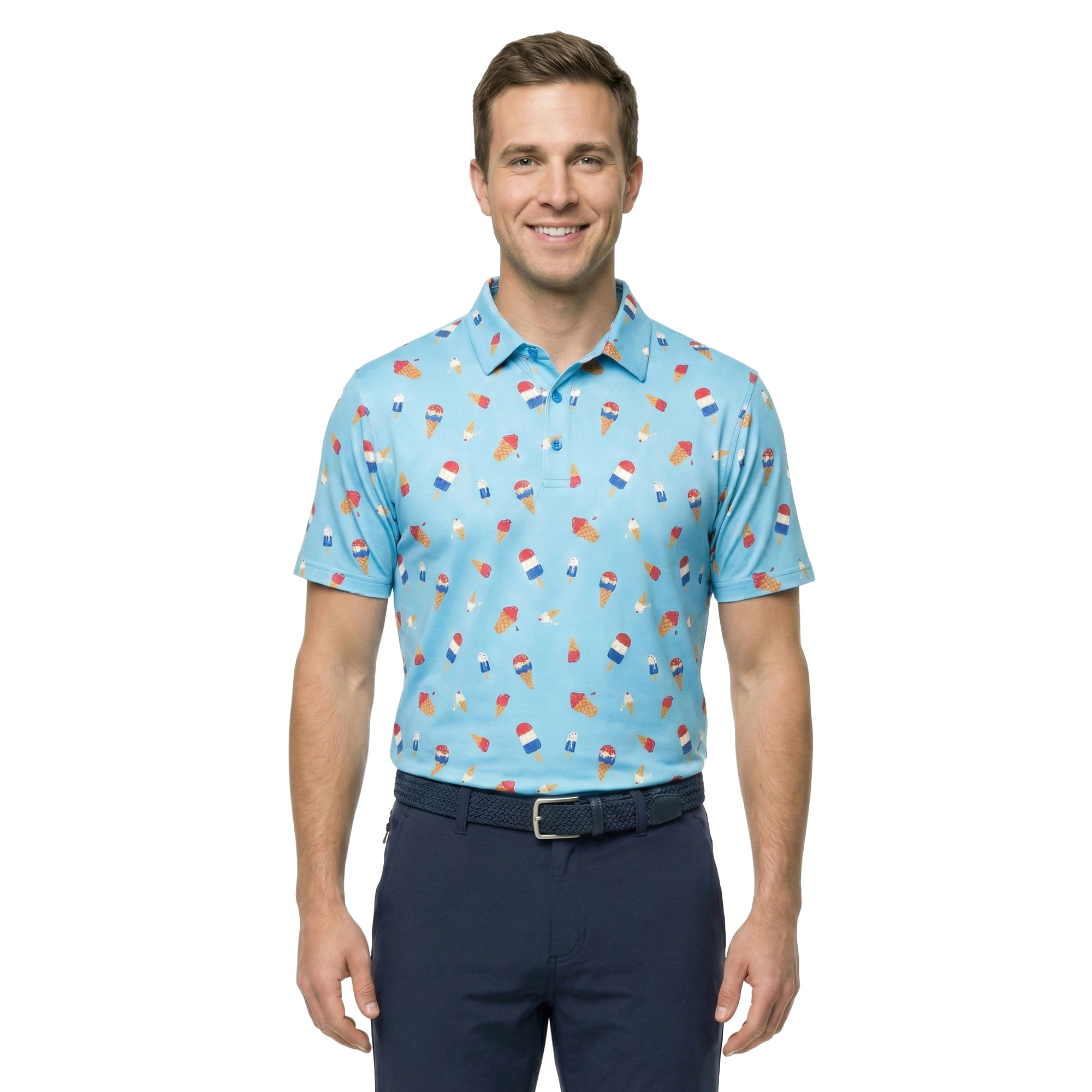 Birdie Bound Men's and Big & Tall Men's Ice Cream Drip Print Polo Shirt, Sizes XS-4XLT