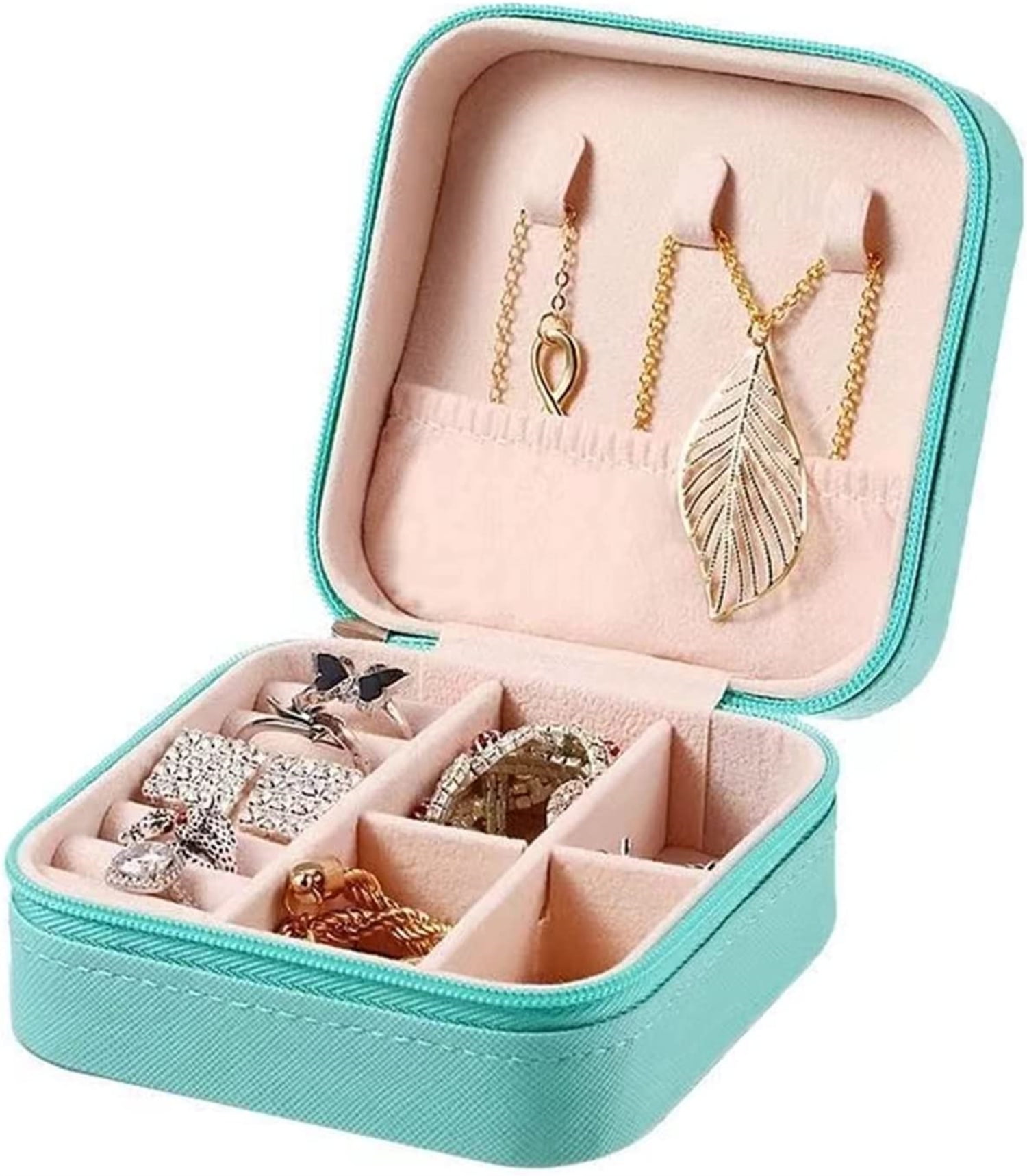 Pu Jewelry Box Organizer For Women Earrings Rings Necklace - Temu