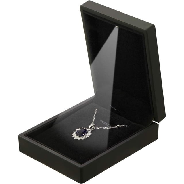 Caja de regalo para collar con colgante de luz LED, vitrina de terciopelo para almacenamiento de joyas para propuesta, compromiso, aniversario de boda (negro)