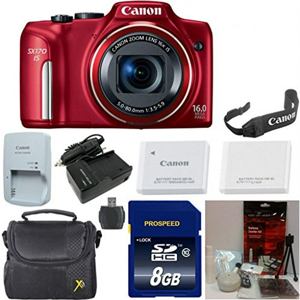 Canon PowerShot SX170 IS 16.0 MP Digital Camera with 16x Optical Zoom and 720p HD Video (Red