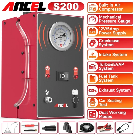 ANCEL S200 Automotive Smoke Machine EVAP Smoke Leak Detector EVAP Vacuum Leakage Diagnostic Tool Full System Leakage Locator Fuel Pipe Vacuum Leak Test Tool for Cars, Motorcycles, Trucks, Boats, ATV