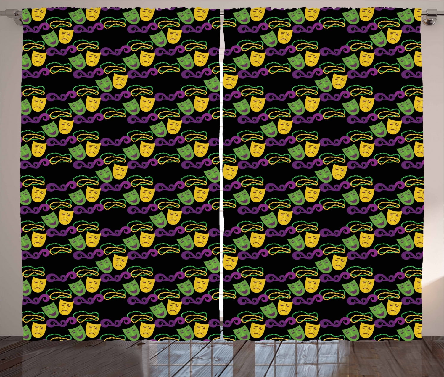 New Orleans Curtains 2 Panels Set, Masquerade Pattern with Happy and