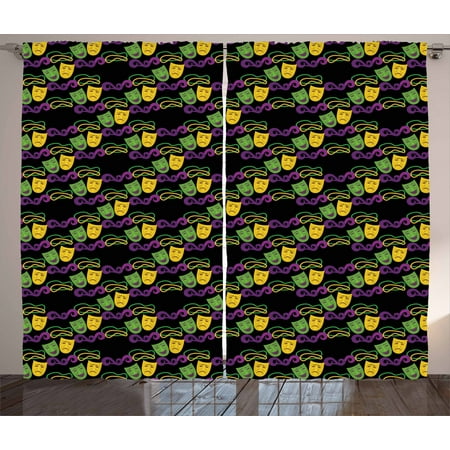 New Orleans Curtains 2 Panels Set Masquerade Pattern With Happy And Sad Masks Beads Mardi Gras Theme Window Drapes For Living Room Bedroom 108w X