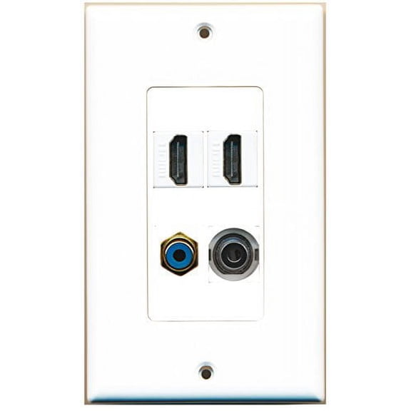 RiteAV - 2 Port HDMI 1 Port RCA Blue 1 Port 3.5mm Wall Plate Decorative