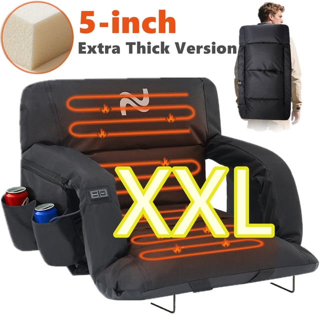 ABORON Dual-Heated Stadium Seats for Bleachers with Back Support & Thicker Padded Cushion Extra Wide 25 Inch, Outdoor Waterproof Stadium Seat Portable Bleacher Chair with 6 Reclining Positions