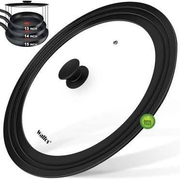 Walfos Universal Lid for Pots, Pans and Skillets - Tempered Glass with Heat Resistant Silicone Rim, Fits 13",14" and 15" Diameter Cookware