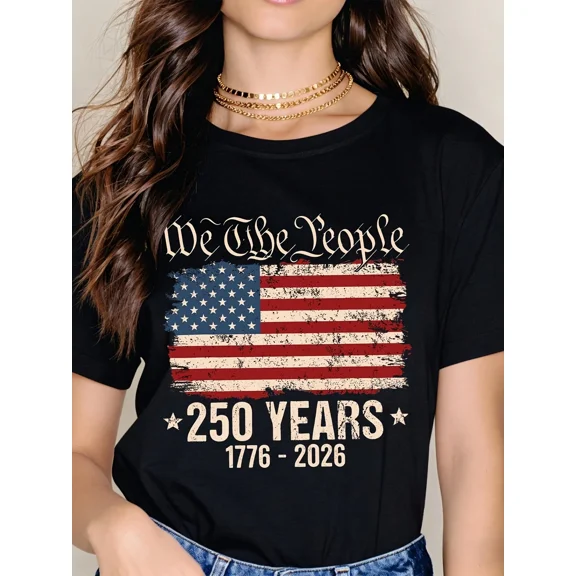 We The People 250 Years 1776-2026 American Flag Patriotic T-Shirt Vintage Distressed USA Semiquincentennial Graphic Tee for Men and Women