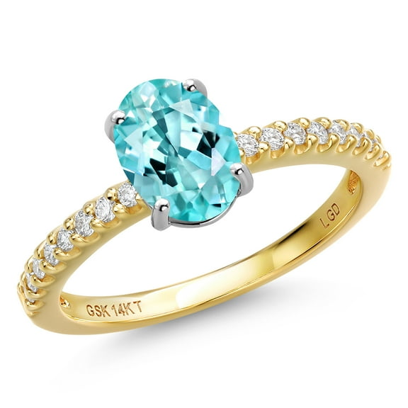 Gem Stone King 14K Two Tone Gold Blue Apatite and Lab Grown Diamond Engagement Ring for Women | 1.36 Cttw | Oval 8X6MM | Gemstone Birthstone | Size 5