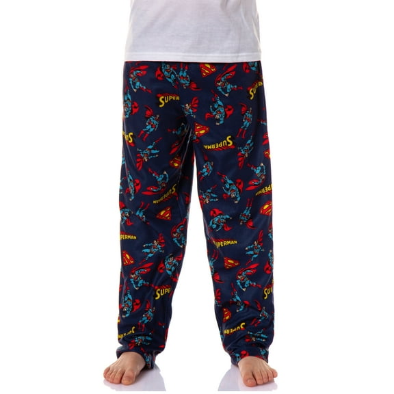 DC Comics Boys' Superman In Action Shield Emblem Logo Retro Title All-Over Print Pajama Lounge Pants Sleepwear