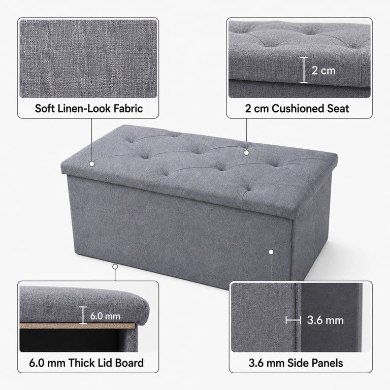 Nnovaroom Storage Ottoman Bench, Folding, 30 Inch photo 6