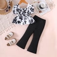 thumbnail image 5 of TOWED22 Girls Summer Outfits Casual Clothes Set Sweet Floral Ruffle Hem Tee Flared Pants Black,4-5 Y, 5 of 6