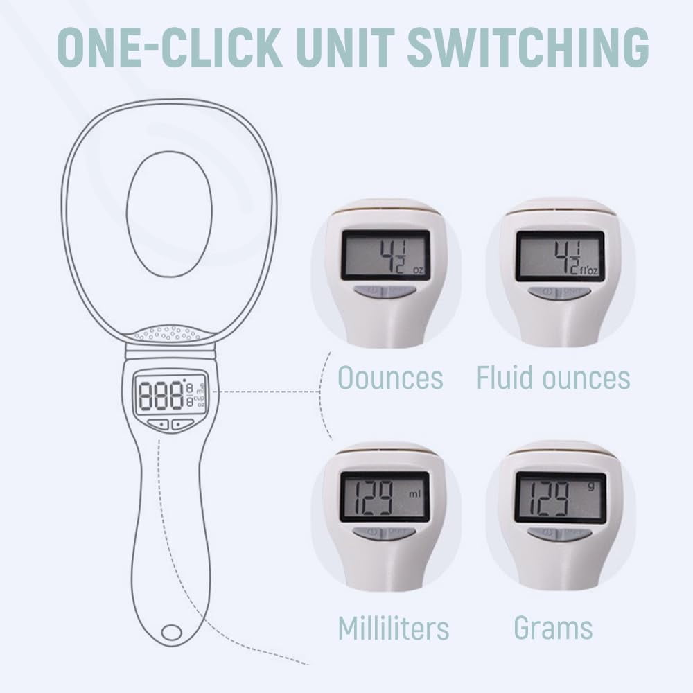 Digital Measuring Spoon Scale, 800g Capacity 0.1g High Precision with LCD Display, Accurate Portion Control for Cooking Baking Coffee Pet Food